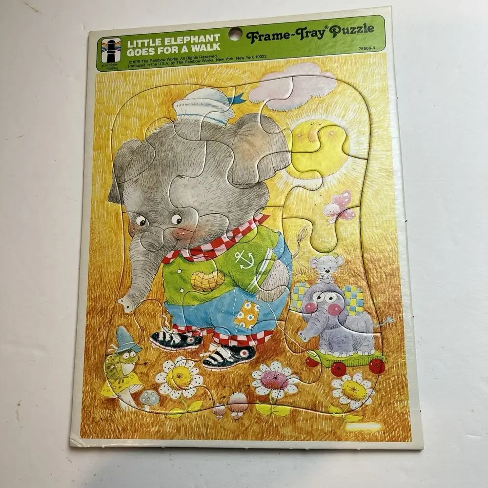 Vintage Little Elephant goes for a walk Golden, Frame Tray Puzzle 1979 Animals